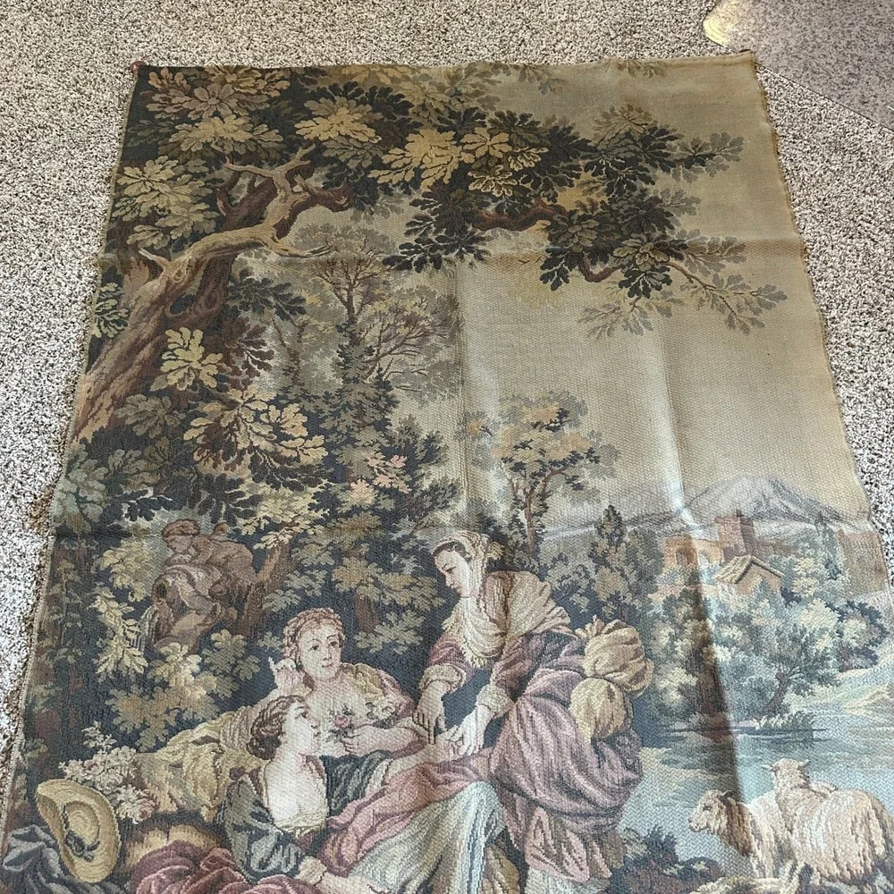 VTG Woven Wall French Tapestry Pastoral Scene Sheep Jacquard Wall‎ Art 4'X6.25'